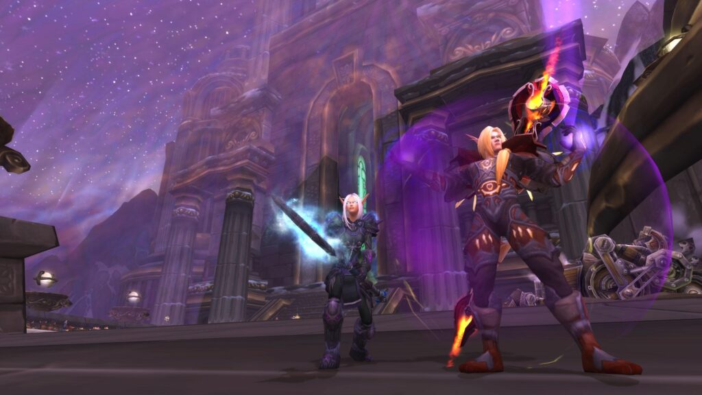 Death knight Blood elf and Mage in combat